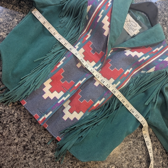 Lariat Women's Green Suede Leather Fringe Jacket Rodeo Cowgirl Aztec Size Large - Picture 13 of 14